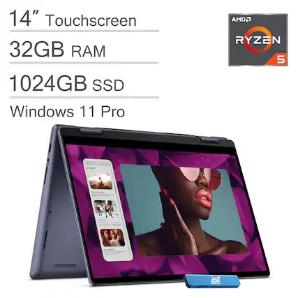 14" Touchscreen
32GB RAM
1024GB SSD
Windows 11 Pro
AMD Ryzen 5