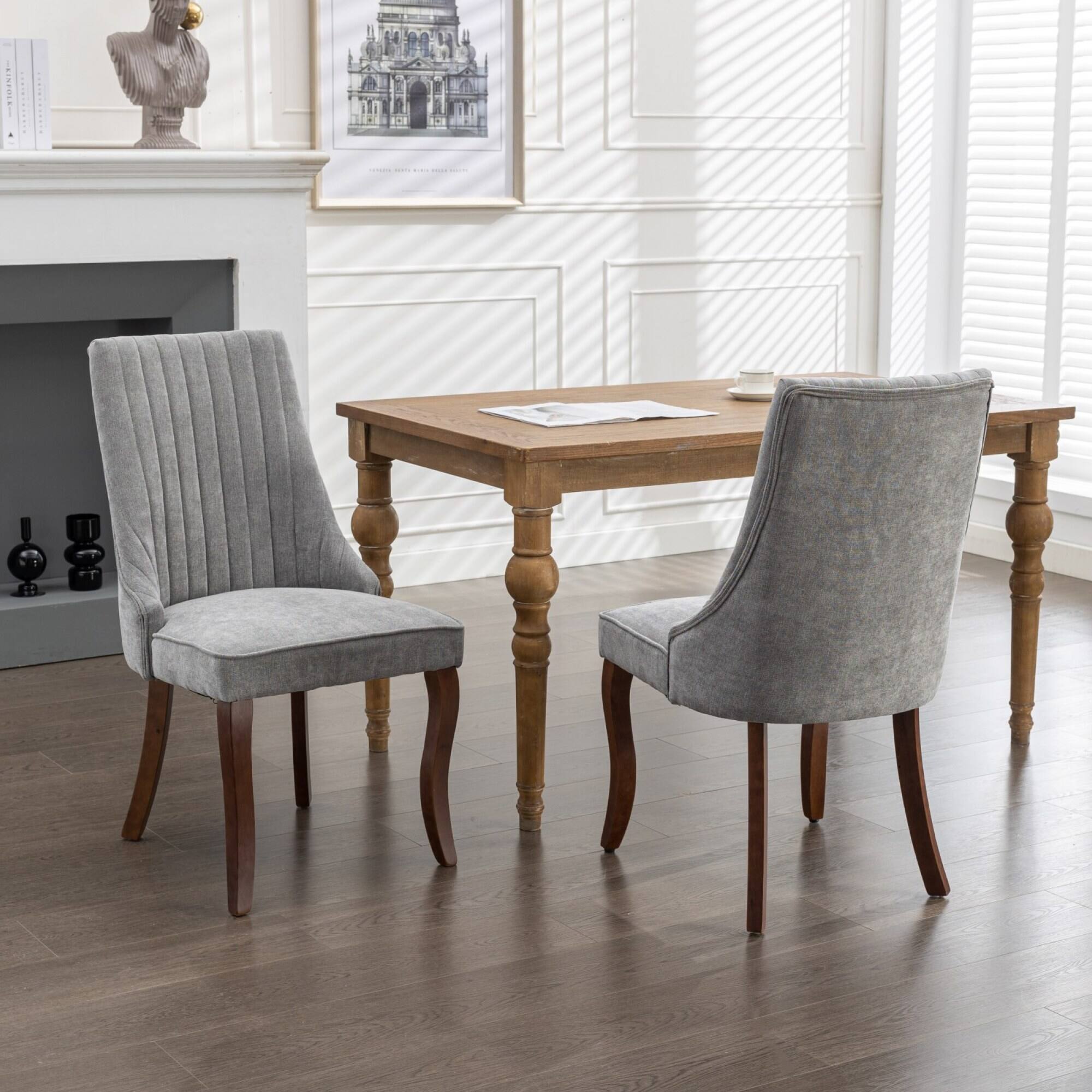 Alt View 8. GOODSILO - Elegant Upholstered Dining Chairs Set with High Backrest and Solid Wood Legs for Comfortable Seating - Gray.