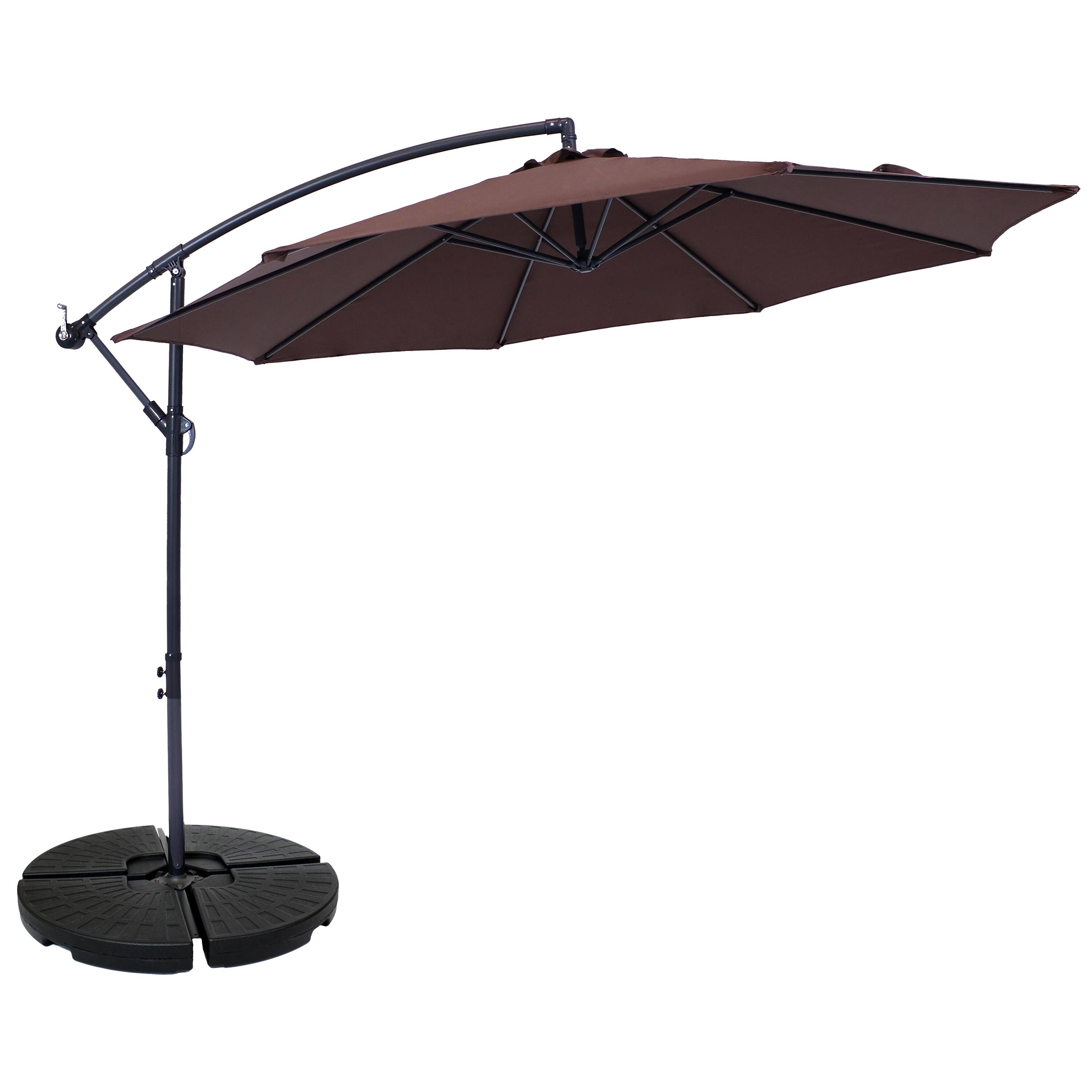 Front. Sunnydaze - 10 ft Cantilever Offset Steel Patio Umbrella with Crank - Brown.