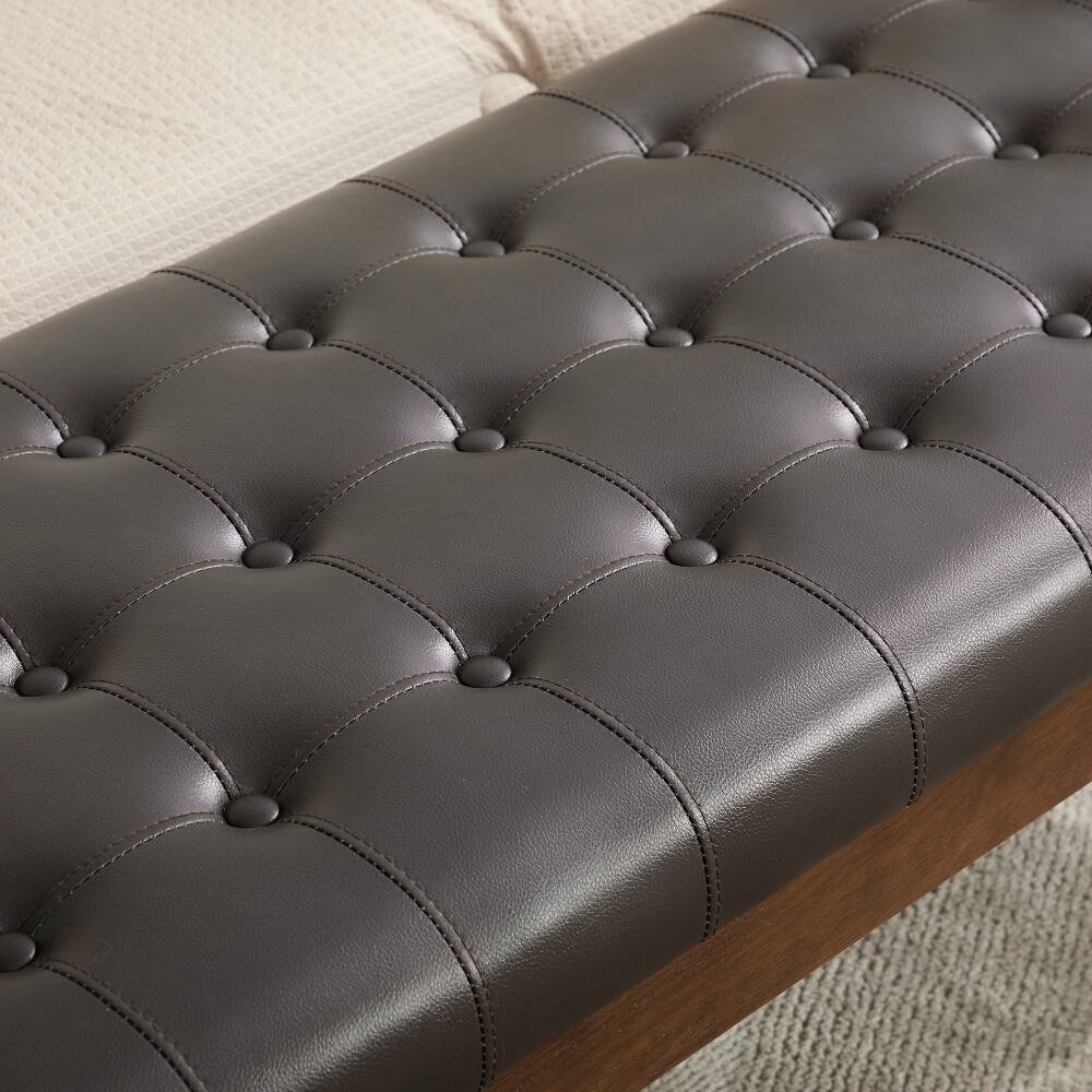 Alt View 4. Ropilly - Ropilly 66 Inch Upholstered End of Bed Bench, Faux Leather Tufted Entryway Shoe Bench with Headrest, Coffee - Coffee.