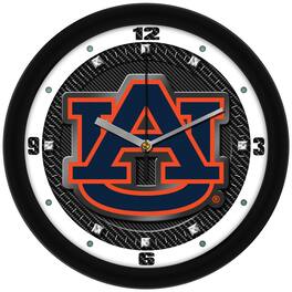 MpDirect - Auburn Tigers 11.5'' Suntime Premium Glass Face Carbon Fiber Wall Clock - Multicolor