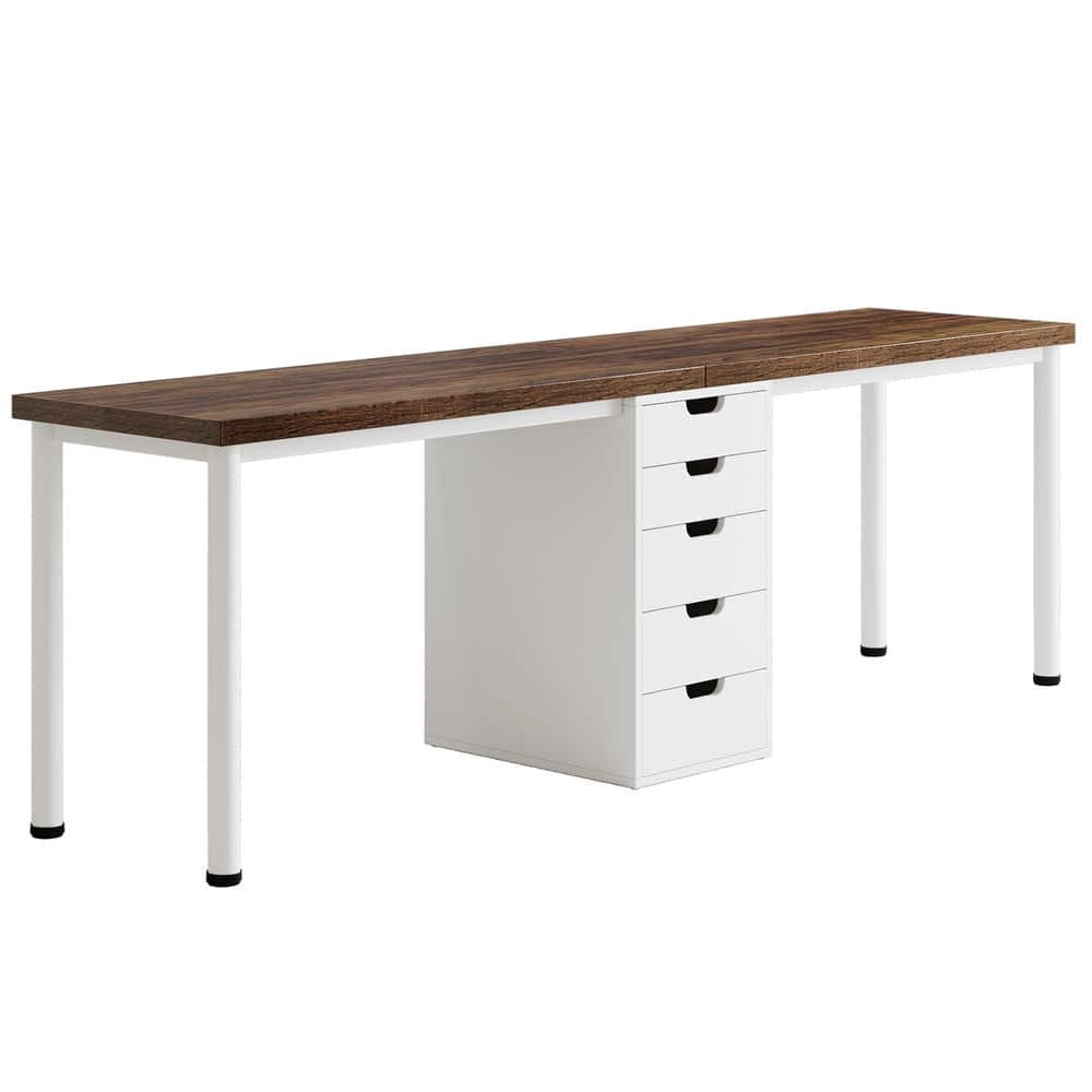 Kadyn - Study Writing Desk, Computer Desk,78.7" Two Person Desk, Long Computer Desk with 5 Drawers - Rustic Brown & White