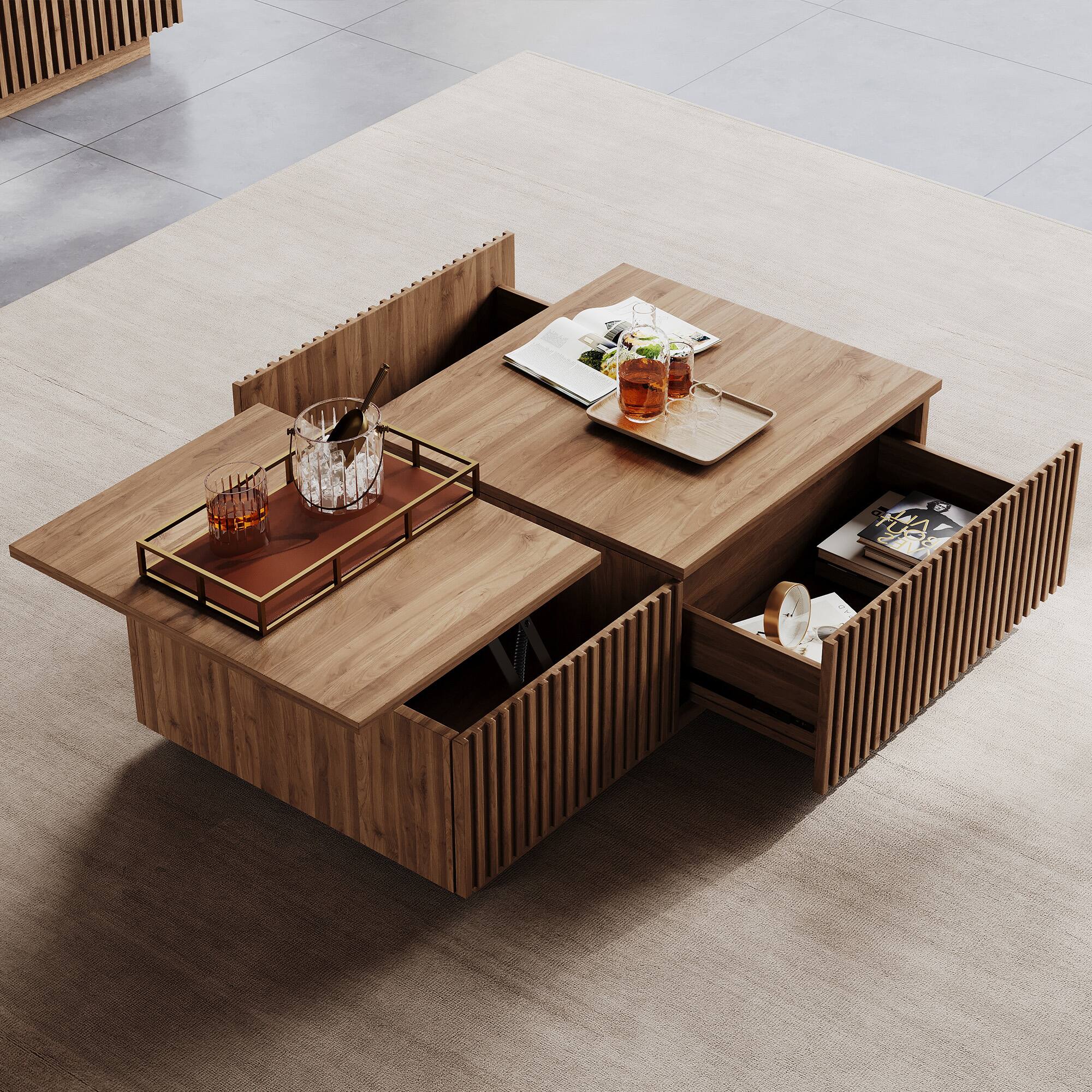 Angle. luck idea - 51.1" Lift-top Coffee Table with Storage Drawers - Walnut Color.