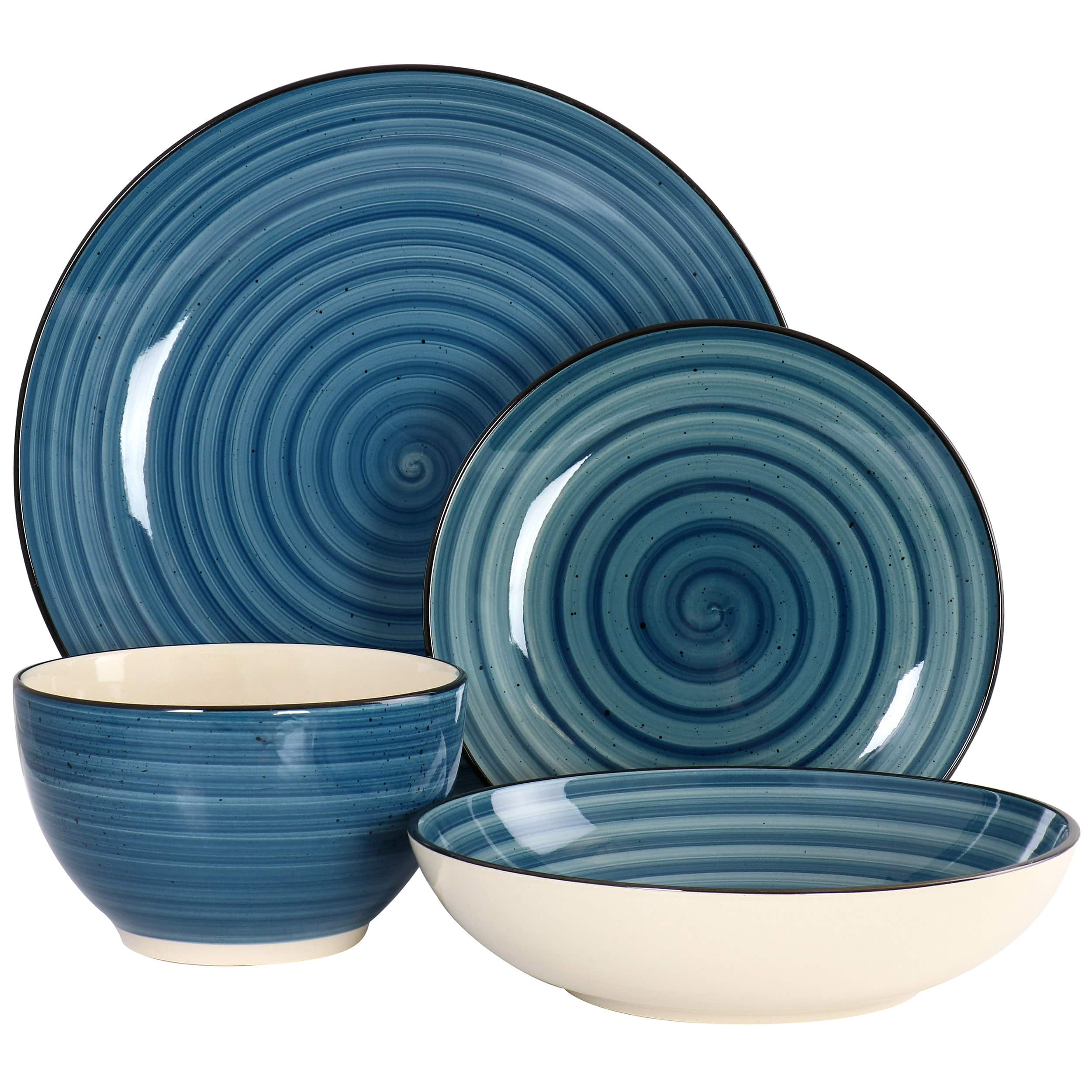 Elama - Gia 24 Piece Round Stoneware Dinnerware Set - Dark Blue - Thumbnail 3