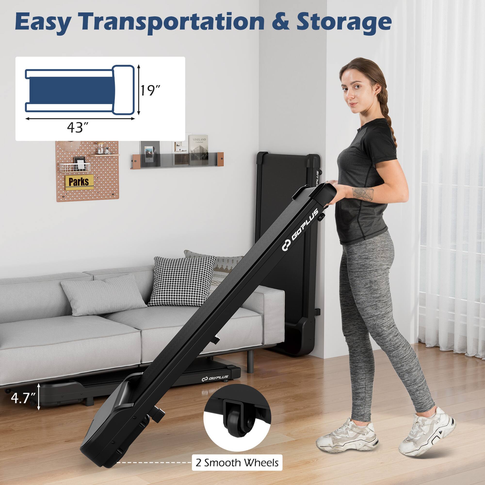 Easy Transportation & Storage | 19" 43" | Parks | GOPLUS | 2 Smooth Wheels | 4.7"