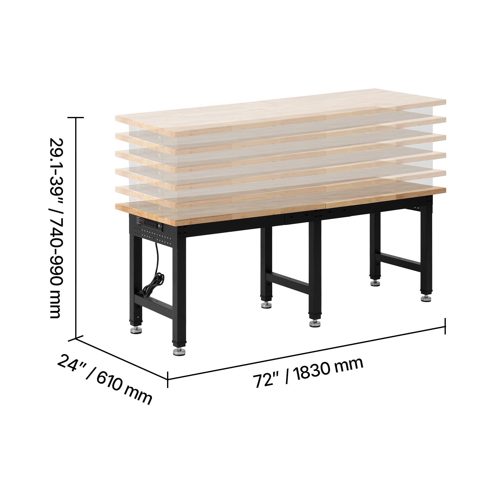 29.1-39" / 740-990 mm  
24" / 610 mm  
72" / 1830 mm