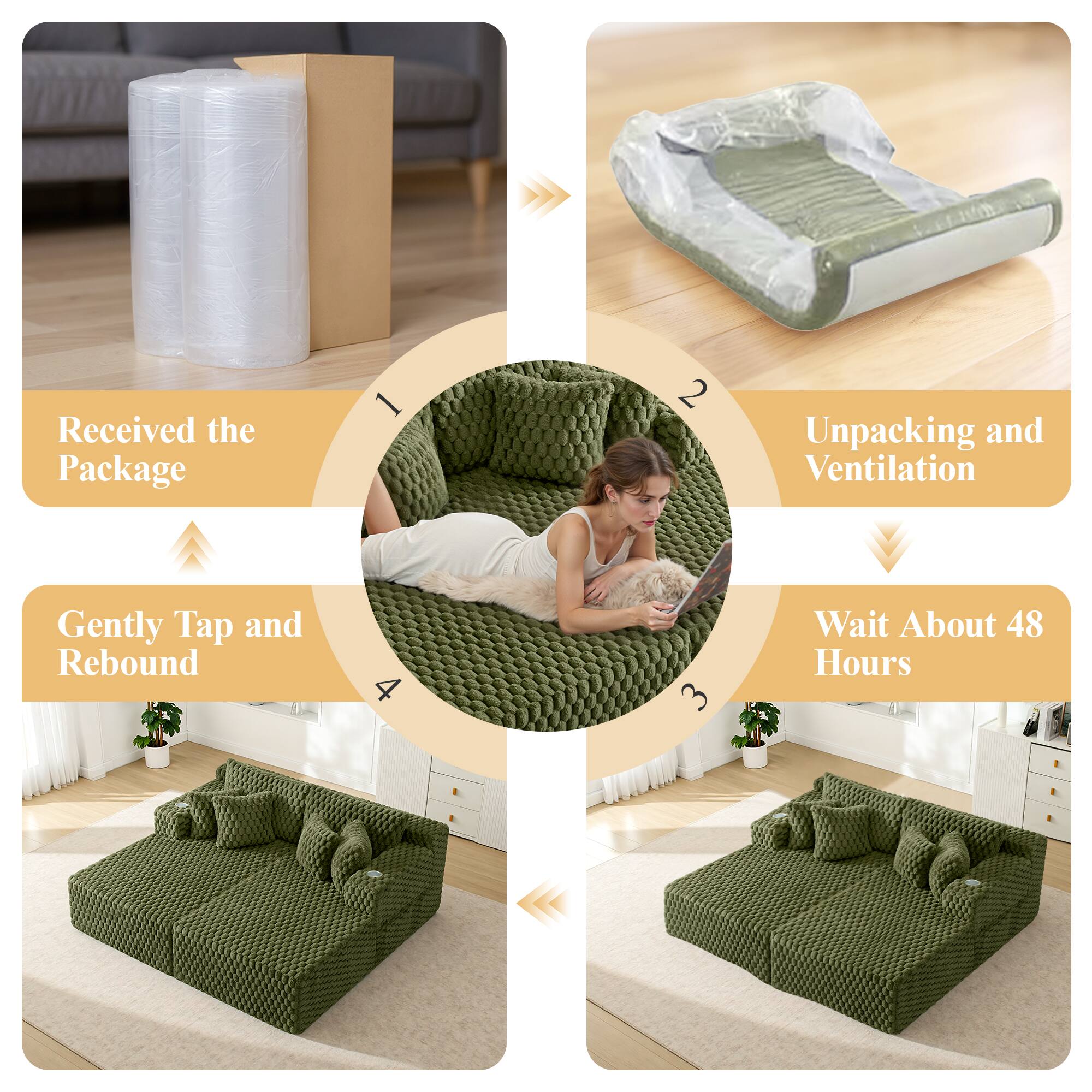 1. Received the Package  
2. Unpacking and Ventilation  
3. Gently Tap and Rebound  
4. Wait About 48 Hours