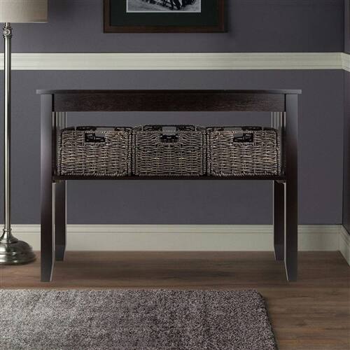 Angle. SlickBlue - Hallway Console Table with Two Levels and 3 Storage Baskets - Espresso.