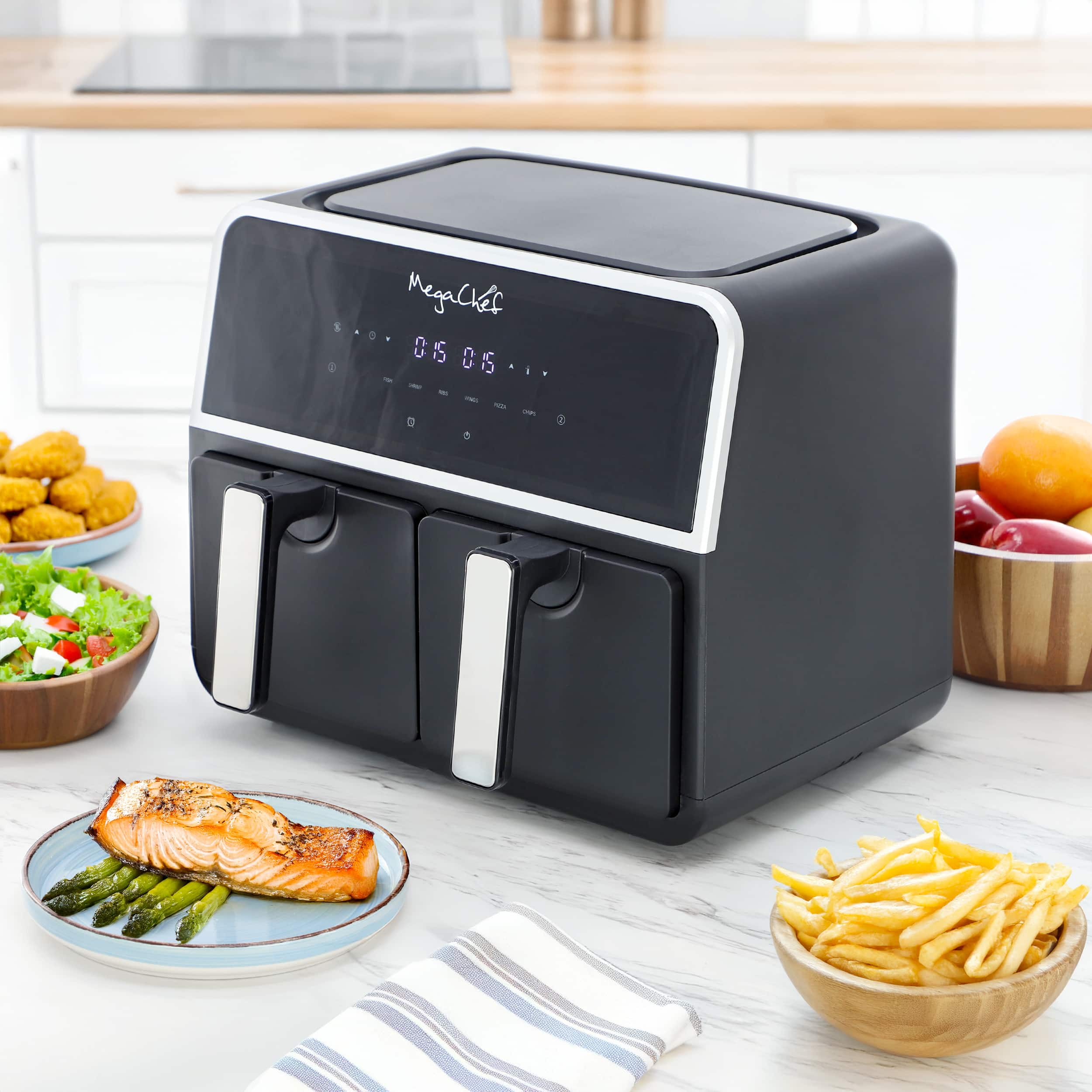 MegaChef - Dual 4.8 + 4.8 Quart Digital Electric Air Fryer - Black - Thumbnail 4