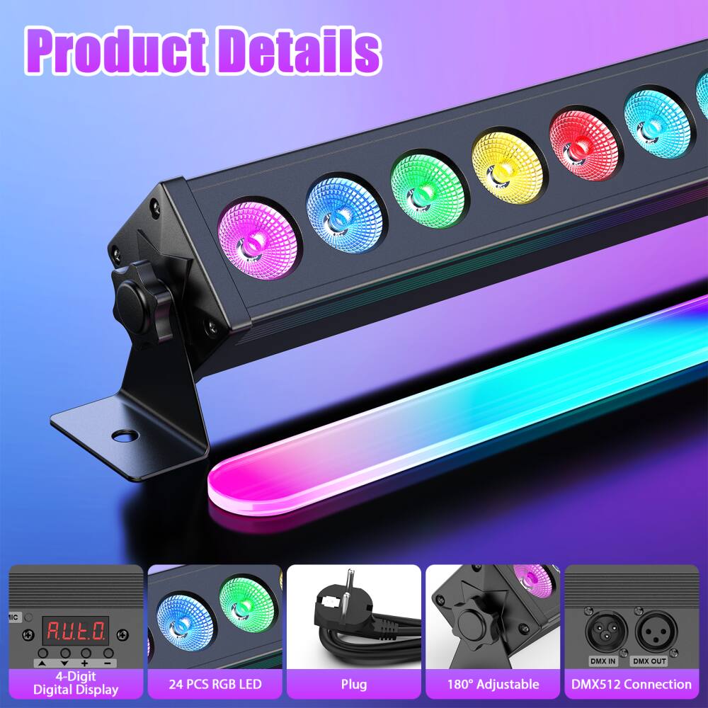 Product Details

- 4-Digit Digital Display
- 24 PCS RGB LED
- Plug
- 180° Adjustable
- DMX512 Connection