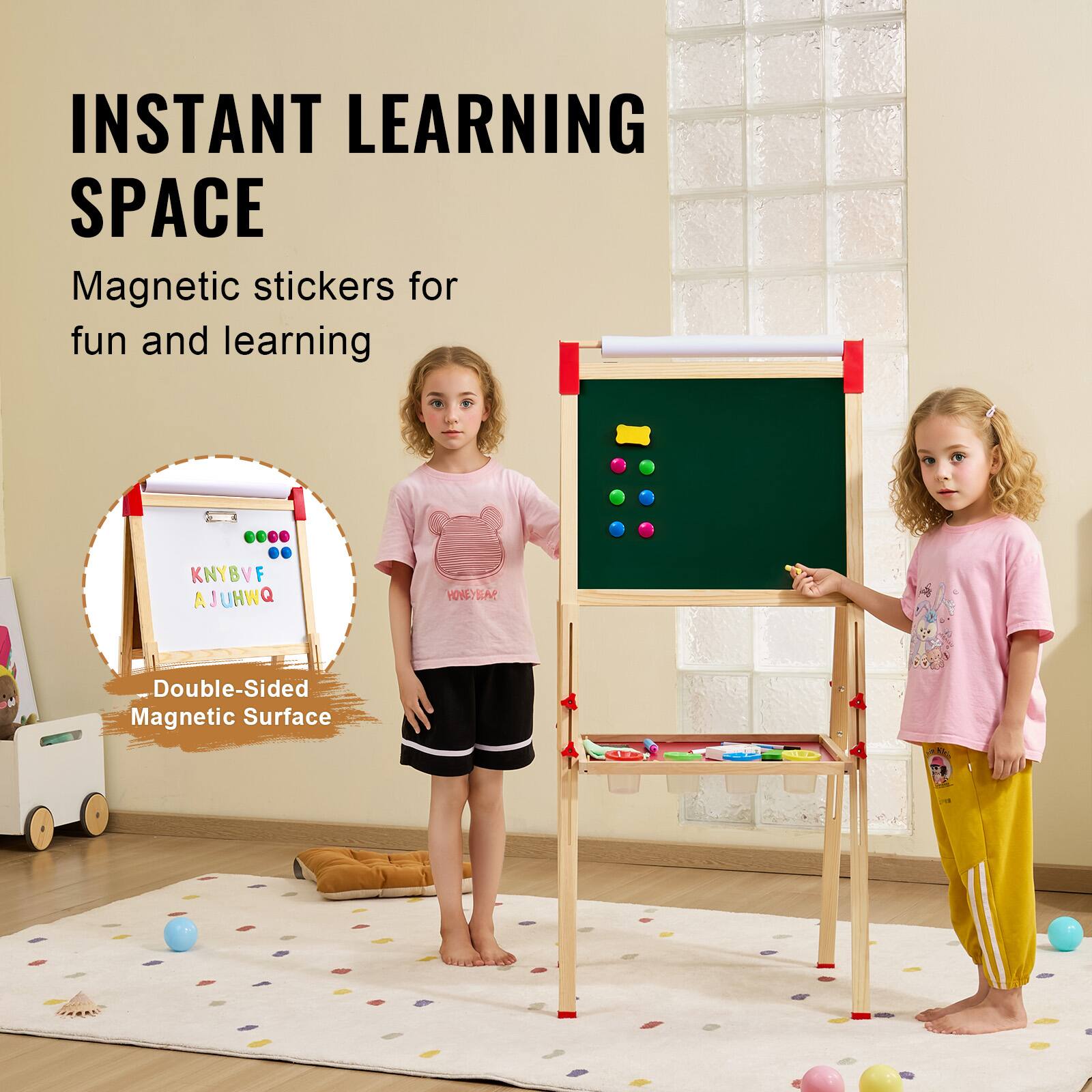 INSTANT LEARNING SPACE  
Magnetic stickers for fun and learning  

Double-Sided Magnetic Surface  

KNYBVF  
AJUHWQ  

HOWEYEA
