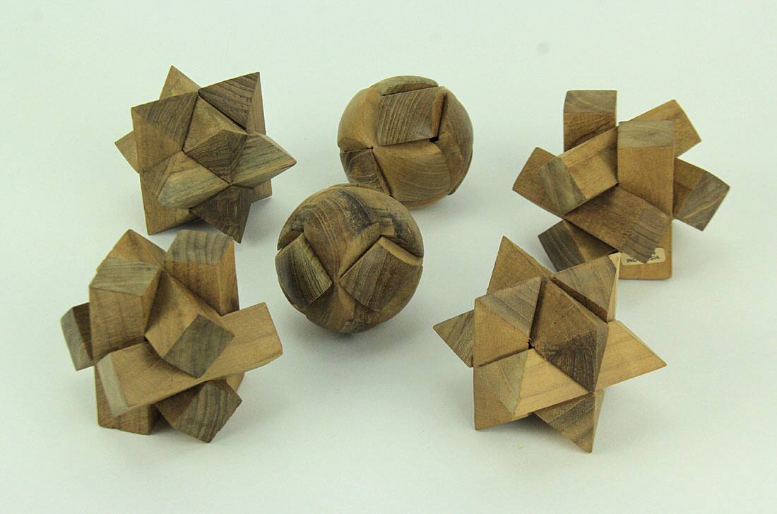 Alt View 1. Things2Die4 - Natural Teak Wood Hand Carved Decorative Puzzle Balls Set of 6 - Brown.