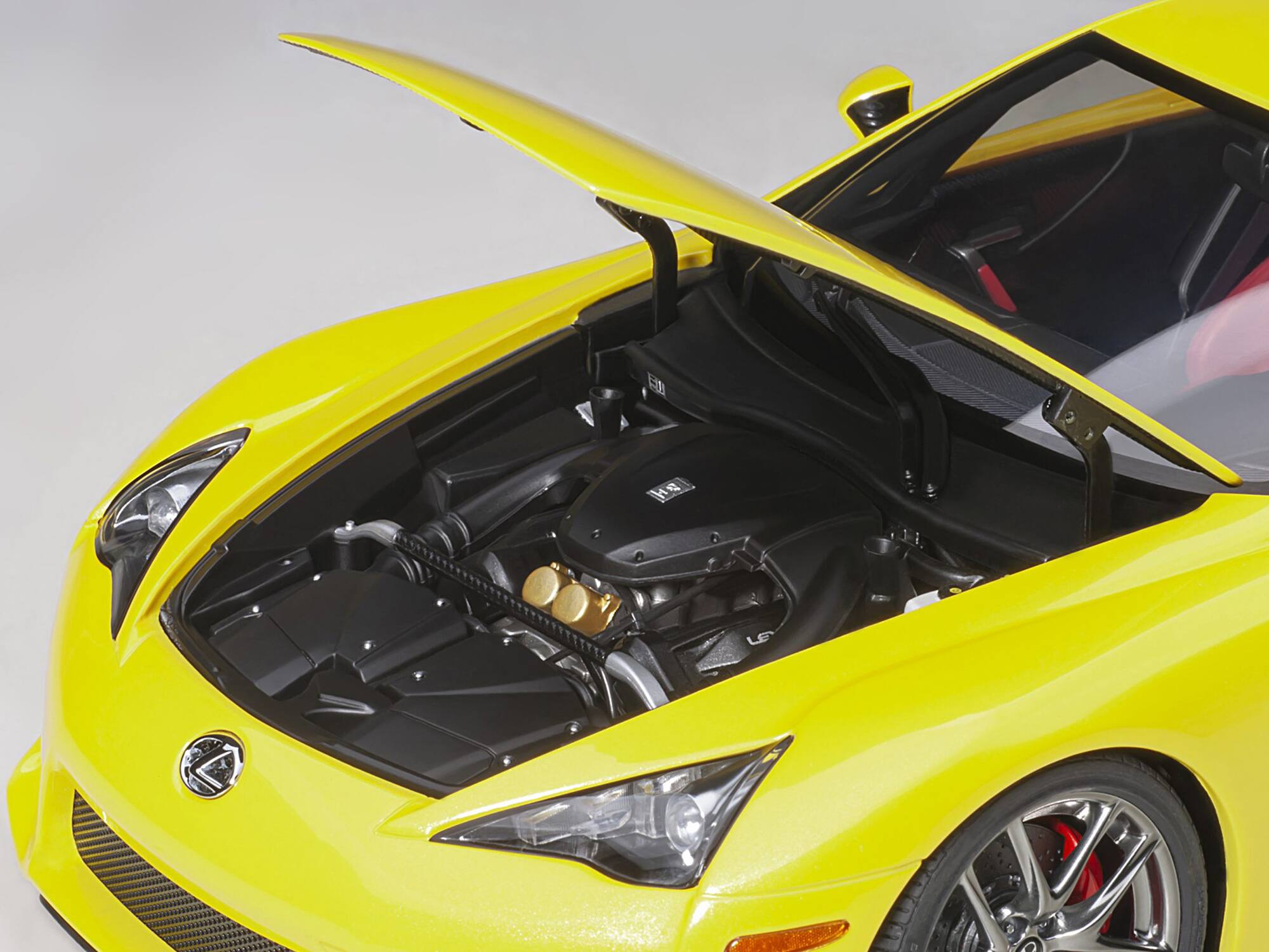Alt View 2. Autoart - Lexus LFA Pearl Yellow with Red and Black Interior 1/18 Model Car by Autoart.