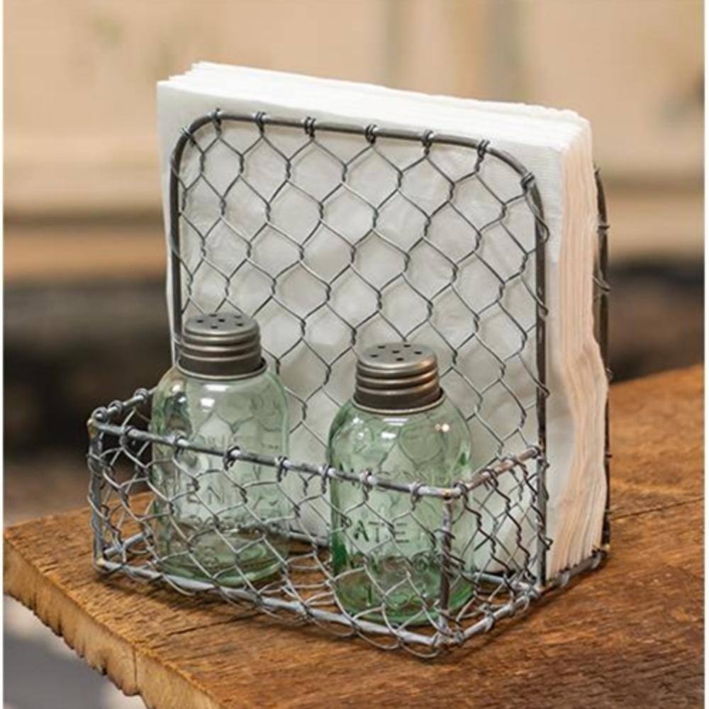 Angle. BreeBe - Galvanized Chicken Wire Napkin Holder - Black.