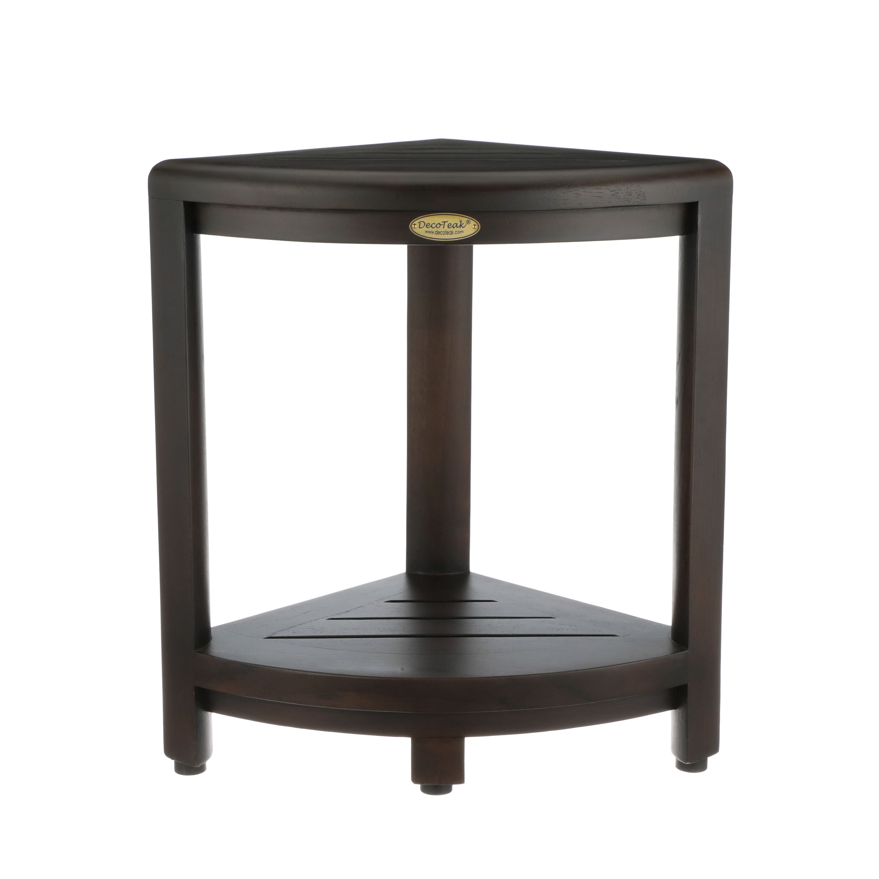 DecoTeak - DecoTeak® SnazzyCorner® 18"H Teak Wood Corner Shower Bench with Shelf Finish - Woodland Brown