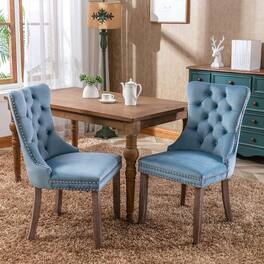 Trinkets Crazed - Velvet Dining Chairs Set of 2, Upholstered High-end Tufted Dining Room Chair with Wood Legs Nailhead Trim for Kitchen - light blue