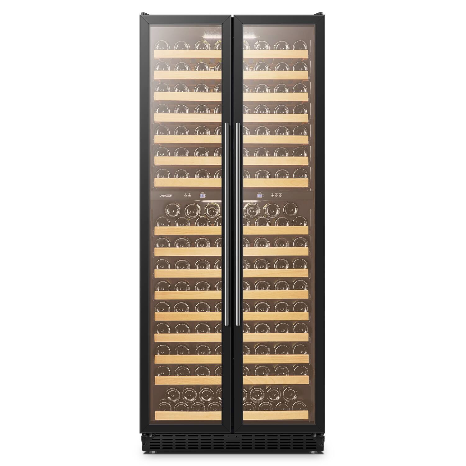 Front. LanboPro - 32 Inch 255 Bottle Dual Zone Wine Cooler Fridge with Huge Capacity and Fridge with Removable Shelves - Black.