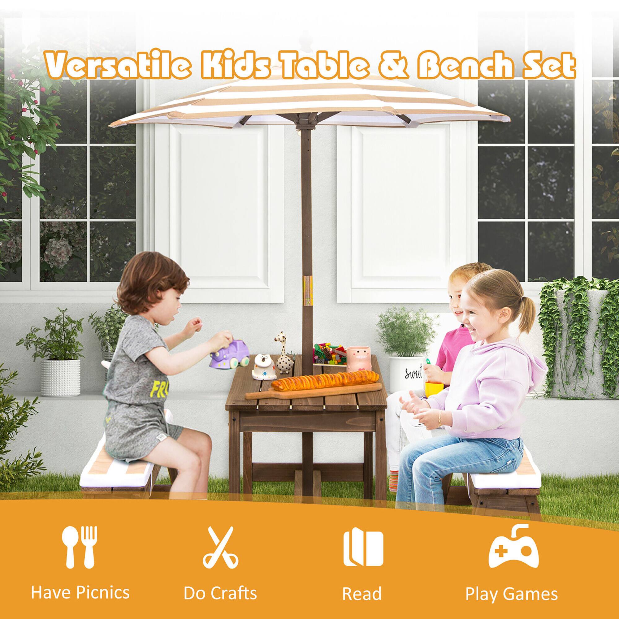 Versatile Kids Table & Bench Set

- Have Picnics
- Do Crafts
- Read
- Play Games