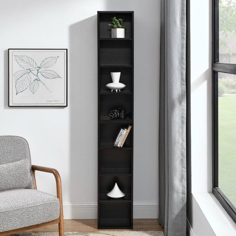 Alt View 1. HTUTWOO - 8-Tier Narrow Bookshelf, Space-Saving Slim Storage Bookcase, Stable & Easy Use Display Shelf, for Bedroom, Living Room - Black.