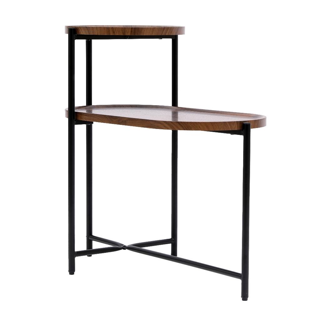 Alt View 6. Loheer - Loheer Small Coffee Table 2-Tier Modern Sofa Side Table Walnut Brown End Table with Wood Storage Shelf for Living Room - Walnut Brown.