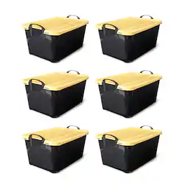 Life Story - 55 Quart Stackable Storage Bin, Heavy Duty Lidded Container, 6 Pack - Yellow