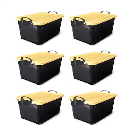 Front. Life Story - Life Story 55 Quart Stackable Storage Bin, Heavy Duty Lidded Container, 6 Pack - Yellow.
