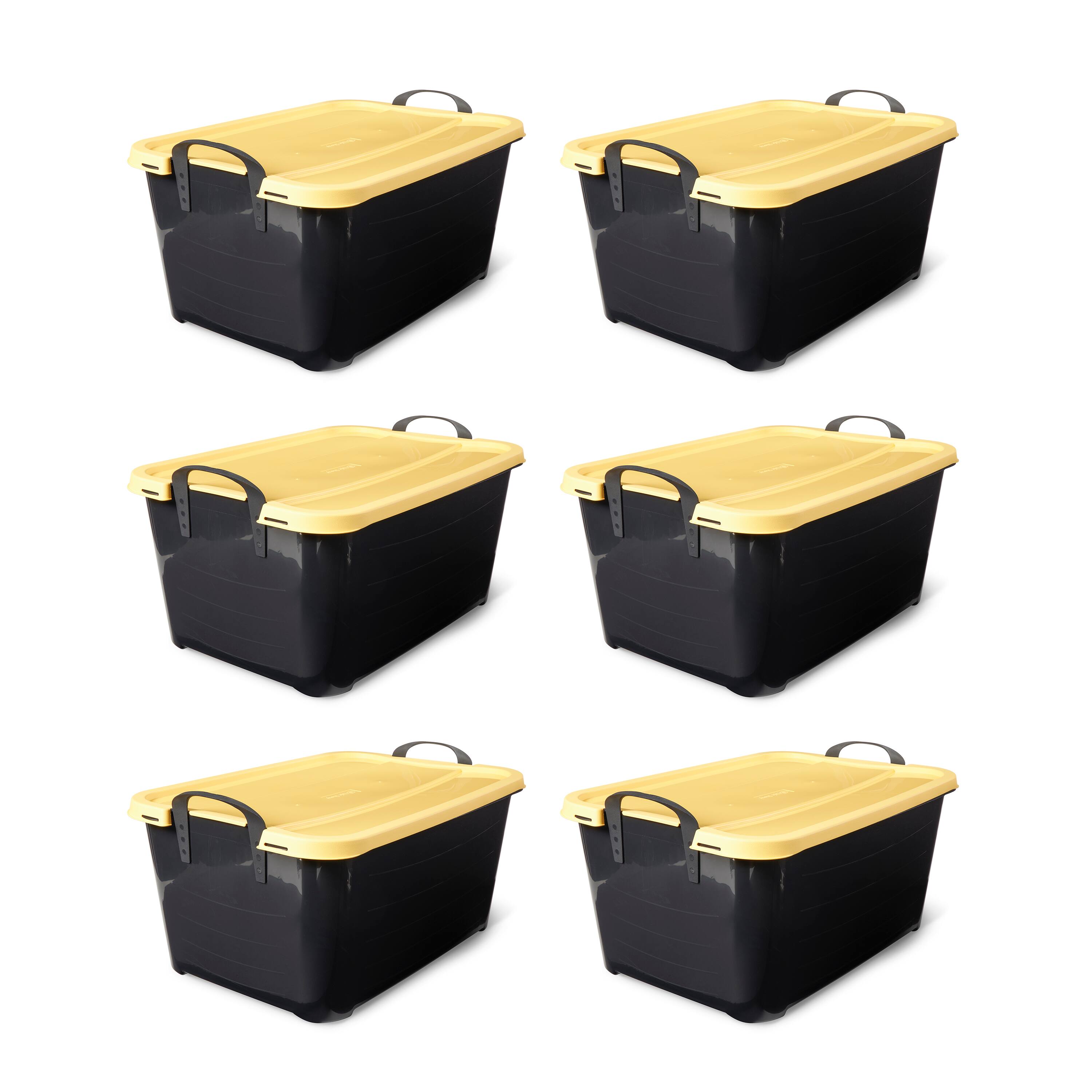 Front. Life Story - Life Story 55 Quart Stackable Storage Bin, Heavy Duty Lidded Container, 6 Pack - Yellow.