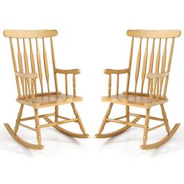 Costway - Set of 2 Wood Rocking Chair Porch Rocker Indoor Outdoor Seat Glossy Finish - Natural