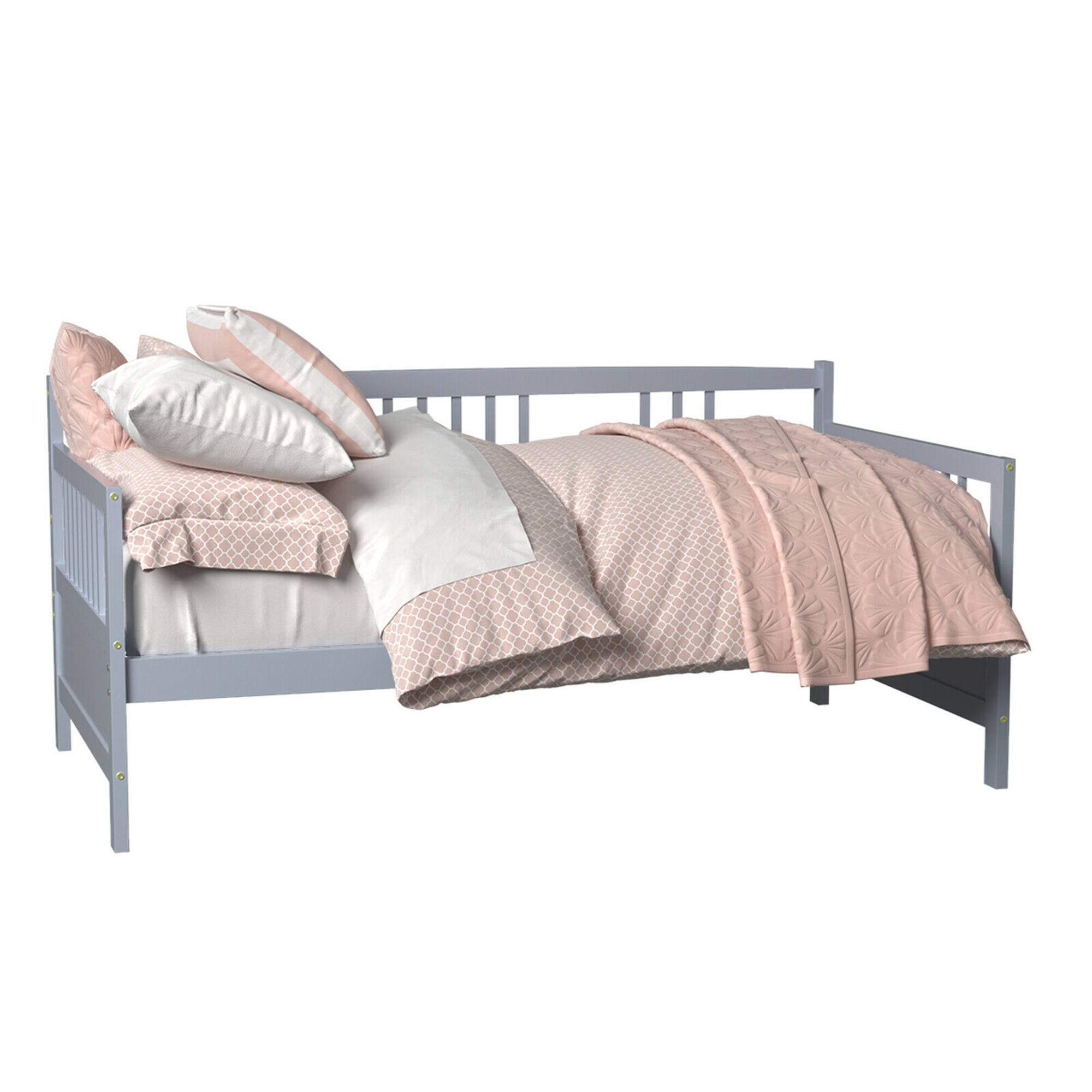 Alt View 8. Gymax - Gymax Twin Size Wooden Slats Daybed Frame Support Platform W/Rails Grey - Grey.
