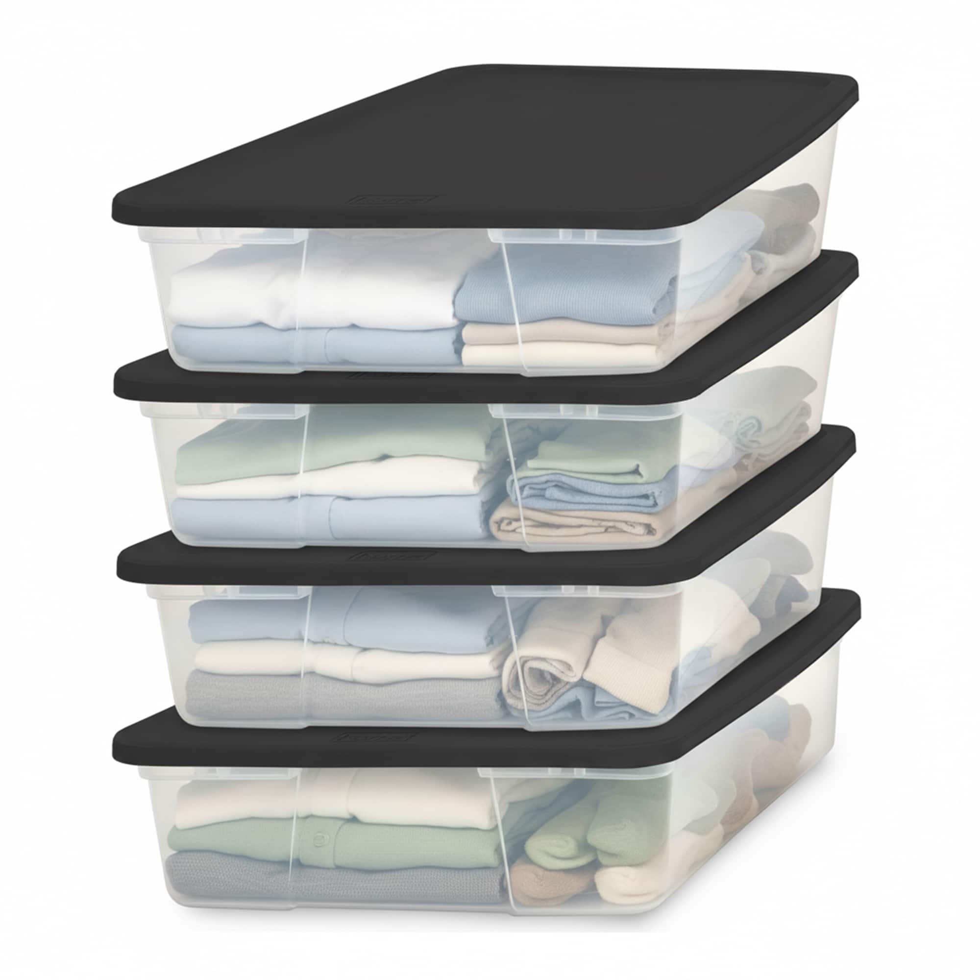 Homz - Snaplock 28 Quart Clear Organizer Storage Container Bin with Lid, (4 Pack) - Black Lid