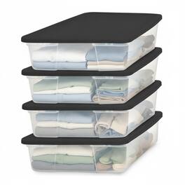 Homz - Snaplock 28 Quart Clear Organizer Storage Container Bin with Lid, (4 Pack) - Black Lid