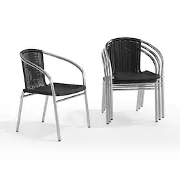 Emma + Oliver - 4 Pack Aluminum and Rattan Commercial Indoor-Outdoor Restaurant Stack Chair - Aluminum/Black