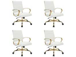 LeisureMod - (Set of 4) Benmar Modern Leather Office Desk Chair with Gold Frame Finish and Swivel Home Office - White
