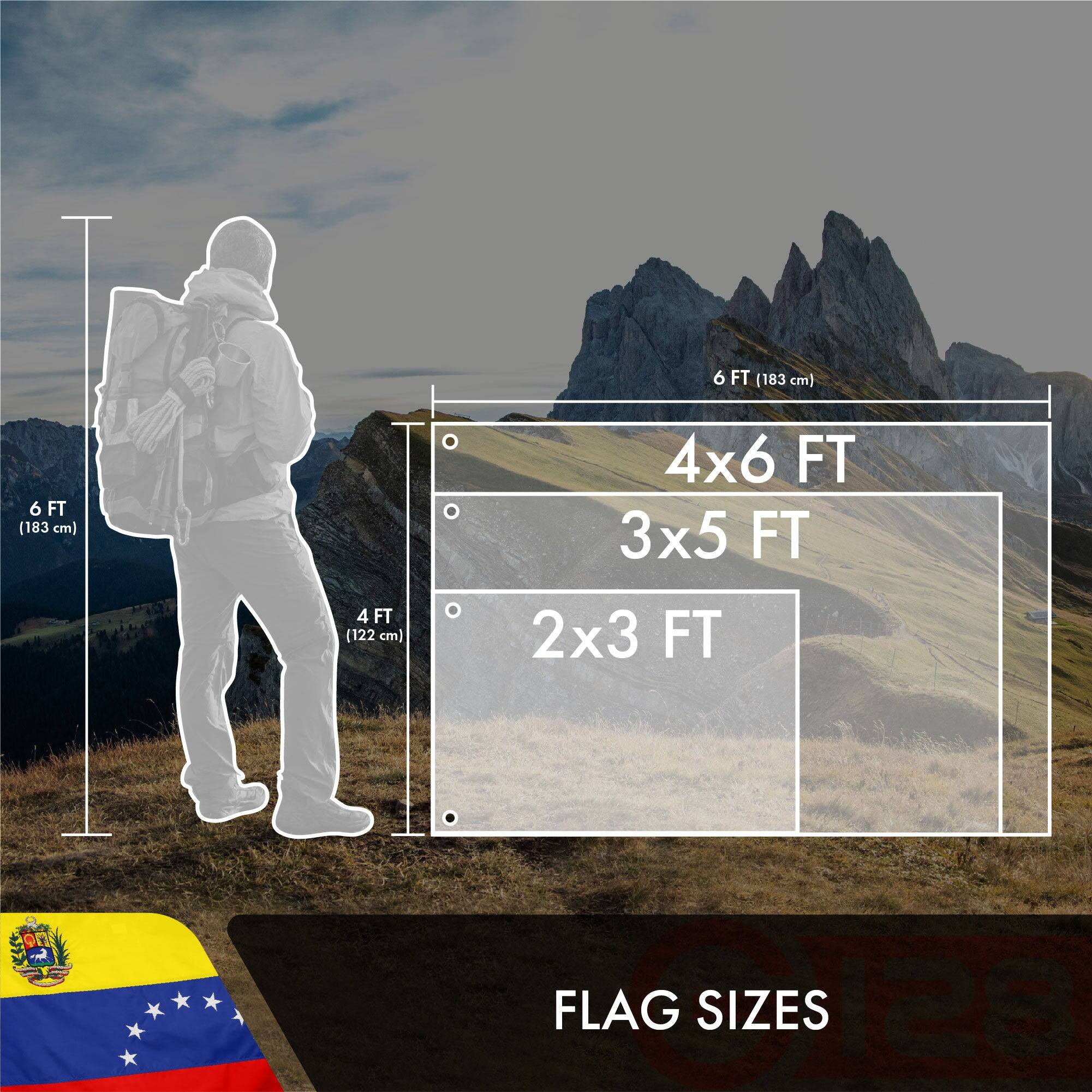 6 FT (183 cm)  
4 FT (122 cm)  
4x6 FT  
3x5 FT  
2x3 FT  

FLAG SIZES