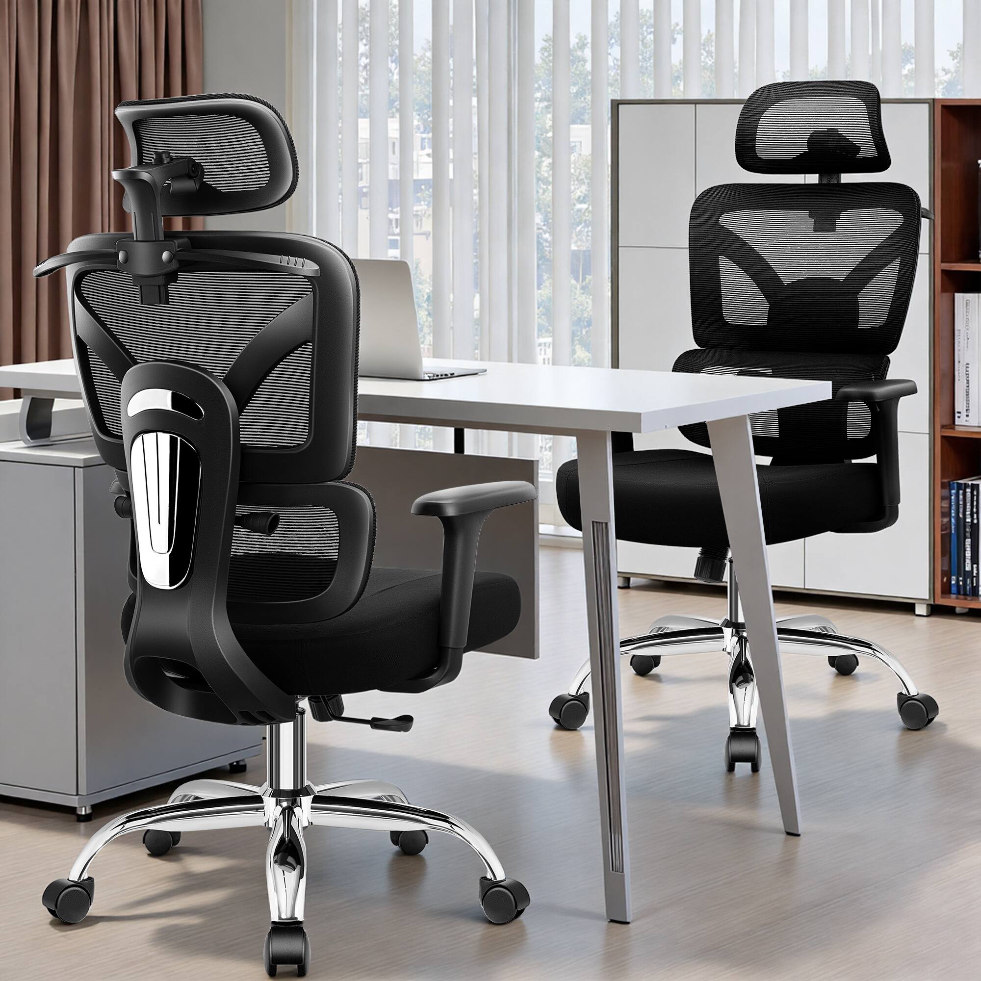 Alt View 6. KERDOM - High Back Mesh Office Chair with Adjustable Lumbar Support, 3D Headrest and Armrest, Computer Desk Chair for Work Gaming - Black.