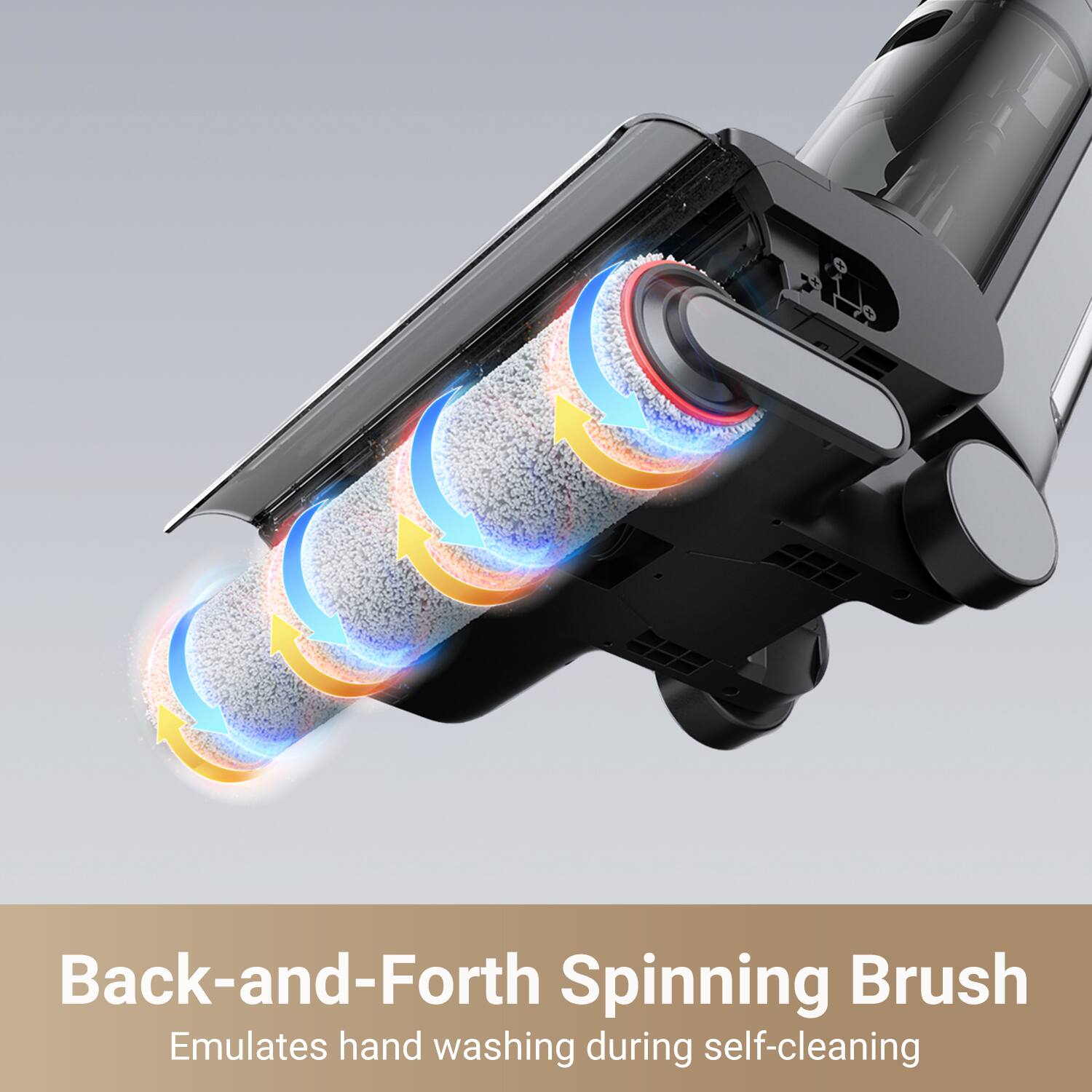 Back-and-Forth Spinning Brush Emulates hand washing during self-cleaning