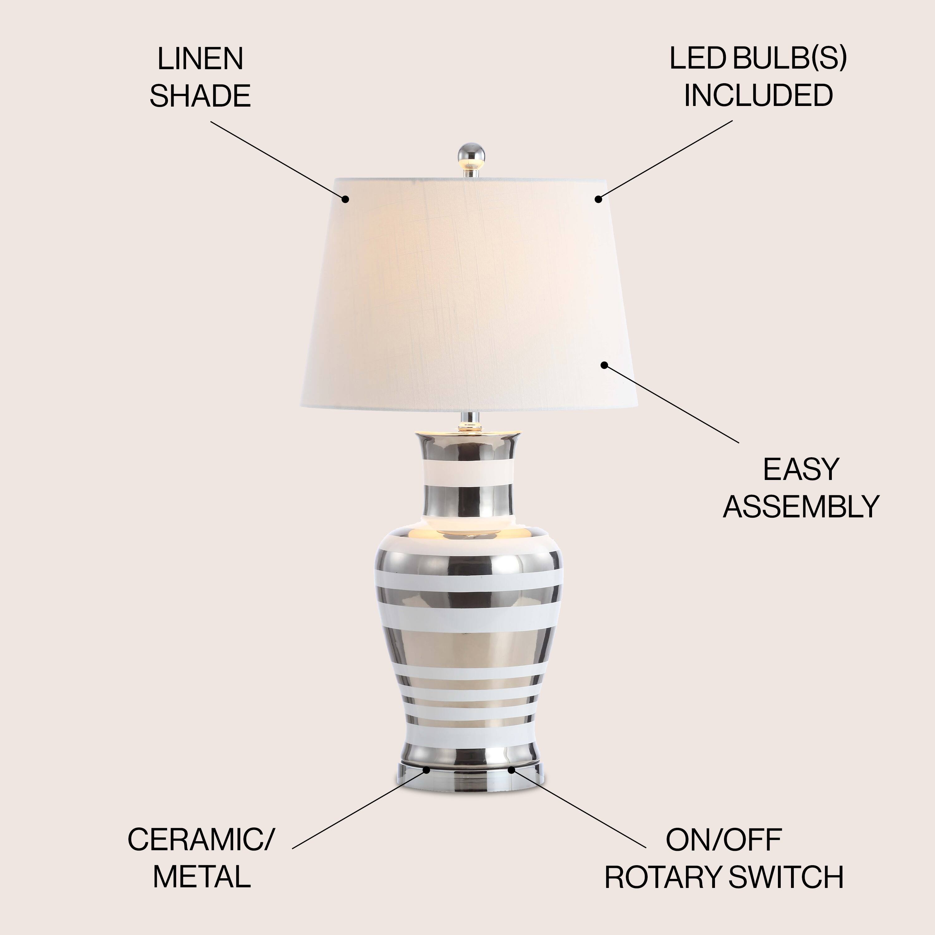 LINEN SHADE  
LED BULB(S) INCLUDED  
EASY ASSEMBLY  
CERAMIC/METAL  
ON/OFF ROTARY SWITCH
