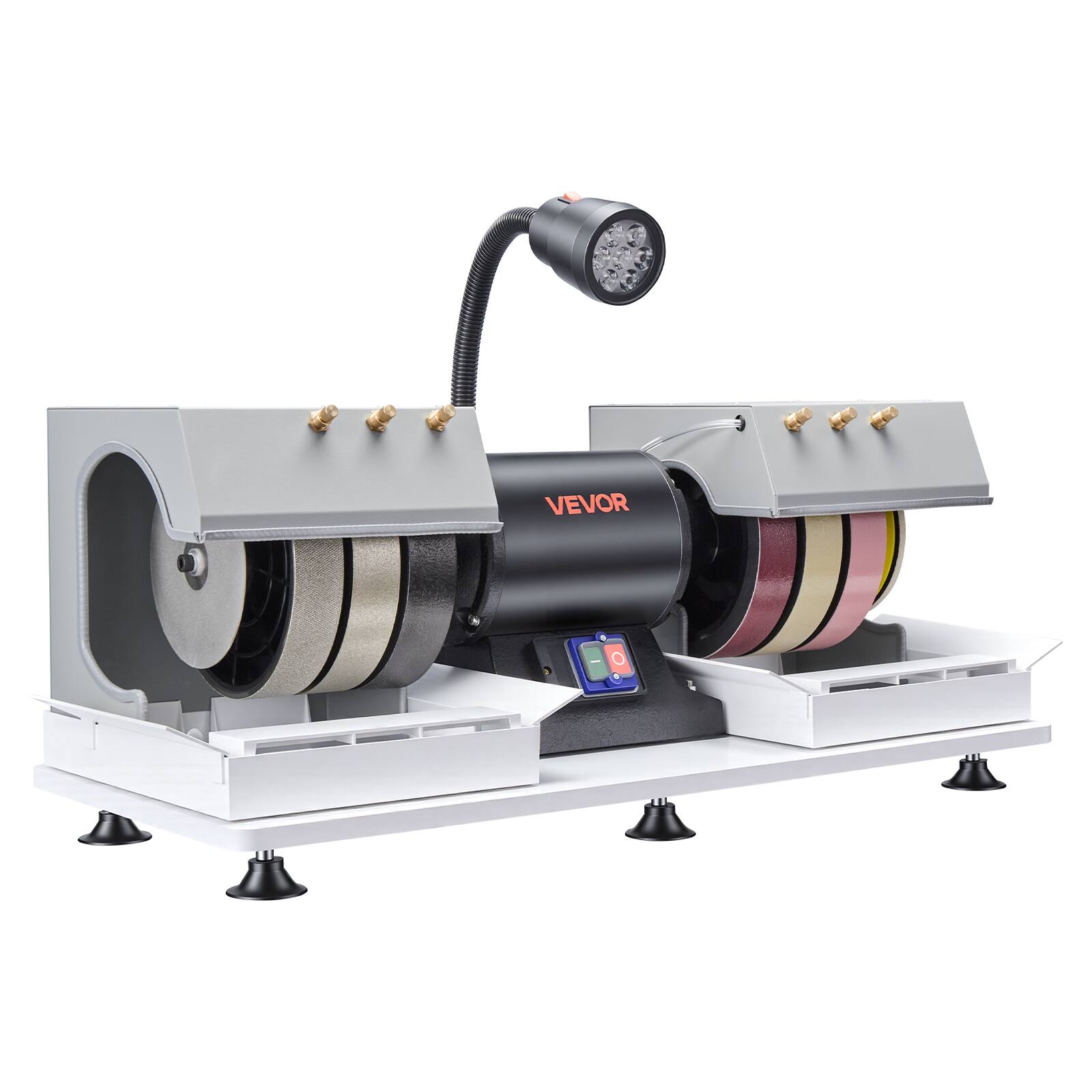 Alt View 5. VEVOR - Cabbing Machine, 8" 3/4 HP 1800 RPM Efficient, Lapidary Rock Grinder Polisher With Diamond and Resin Wheels, LED Lamp - White;Black.