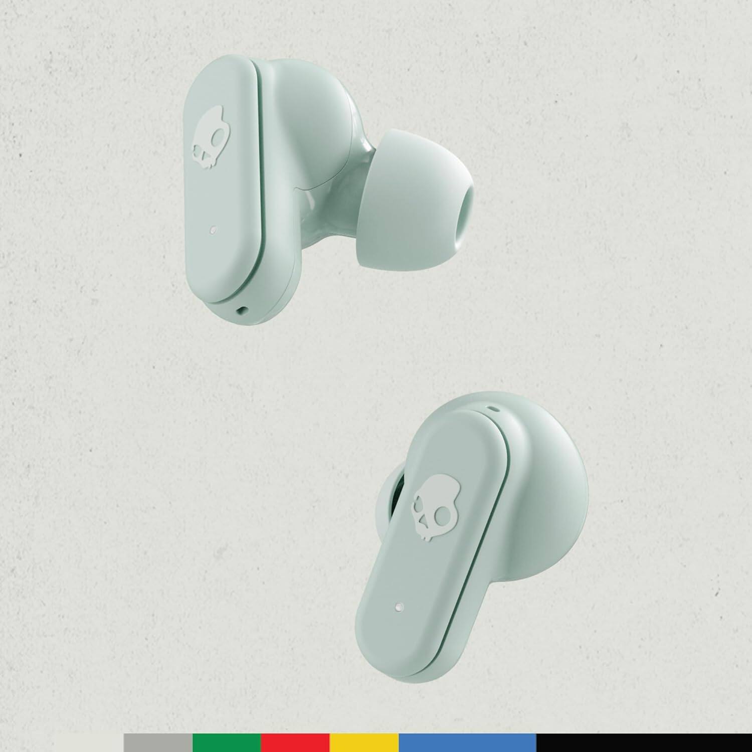 Left. Skullcandy - Dime Evo Wireless Earbuds, Bluetooth Headphones, 36 Hours Battery, Microphone, Easy Carry with Clip-Anywhere Case - Preppy Sage.