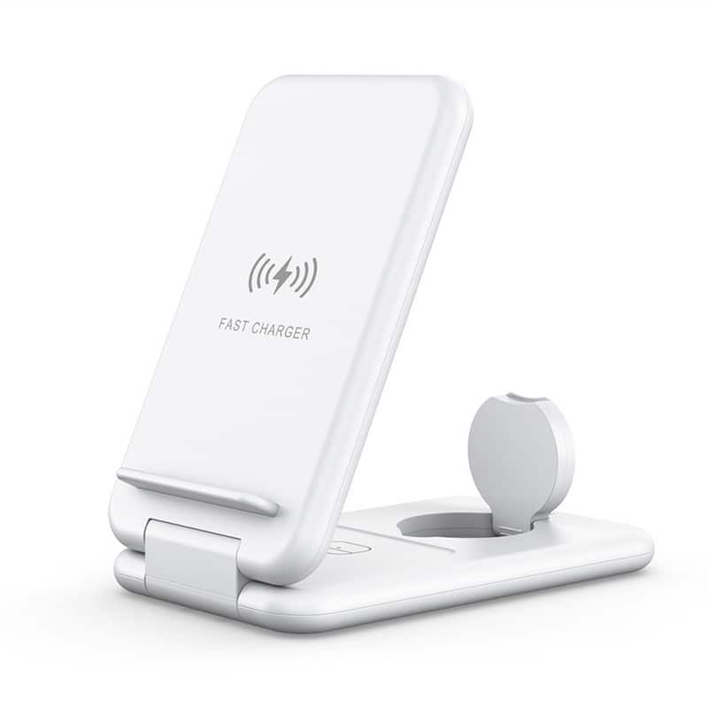 RISOKEYS - Foldable 3-in-1 Wireless Charger - Power Adapter Compatible with Apple AirPods and iWatch, 3in1 Wireless Fast Charging - White