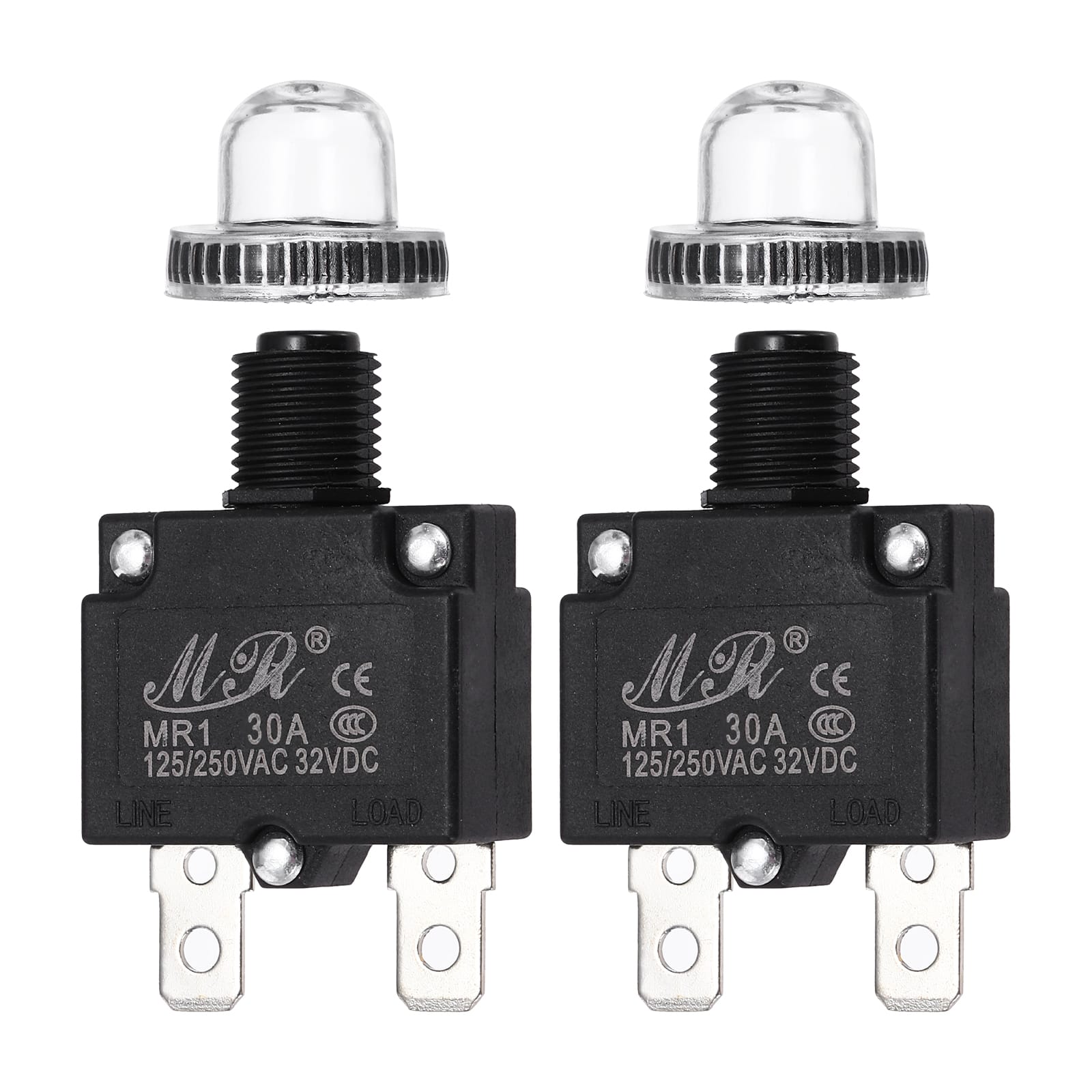 Unique Bargains - 2pcs 30A Push Button Circuit Breaker, 125/250V AC,32V DC, Manual Reset Thermal Overload Protector, Waterproof Caps - Black price history on PriceWatchPro