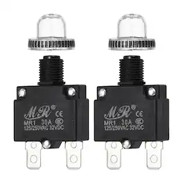 Unique Bargains - 2pcs 30A Push Button Circuit Breaker, 125/250V AC,32V DC, Manual Reset Thermal Overload Protector, Waterproof Caps - Black