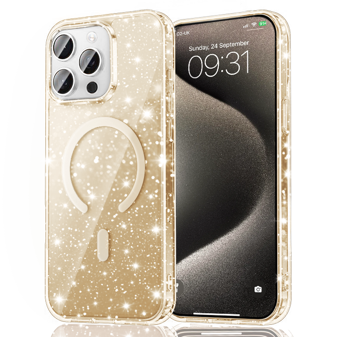 Entronix - [Magnetic] Case for iPhone 15 Pro Max - [Hard Back] Glitter Color - Titanium