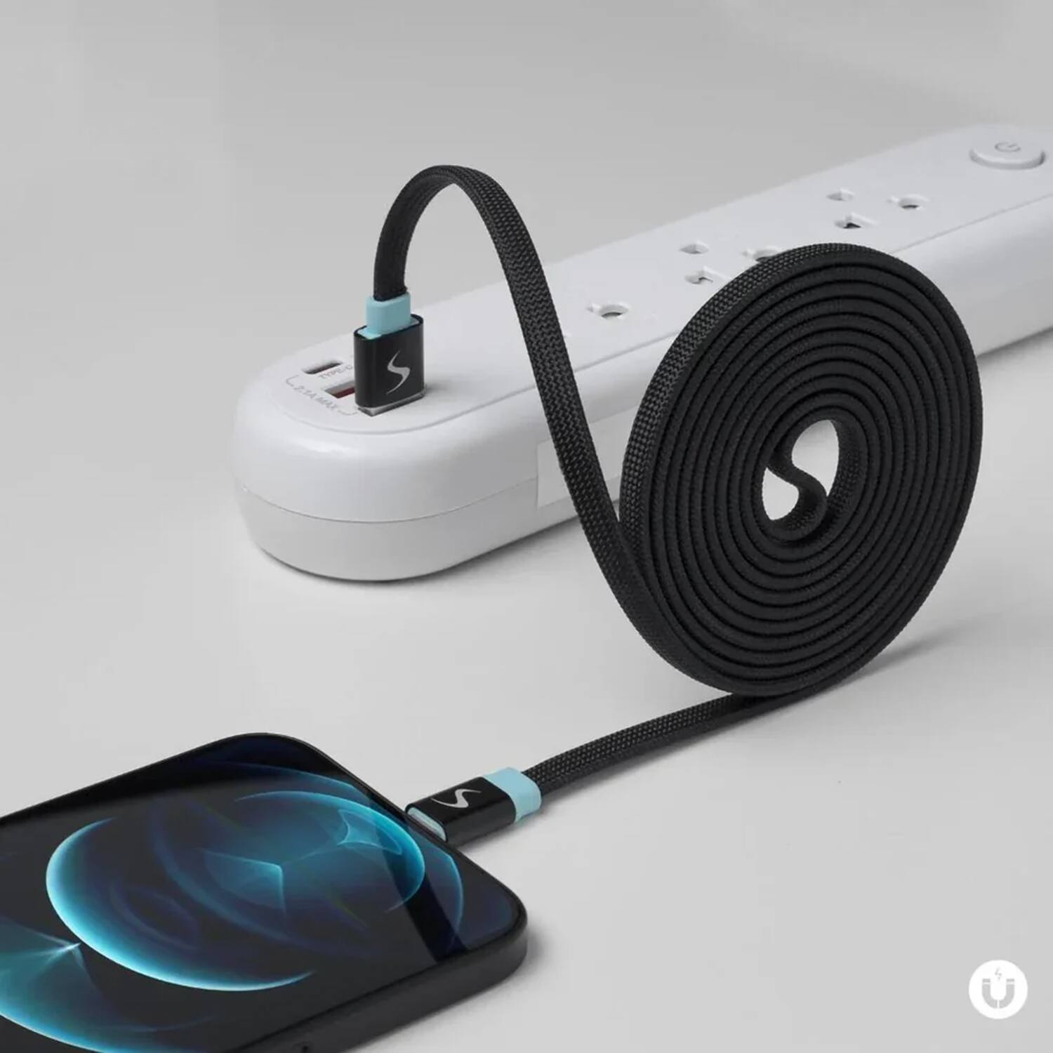 Angle. Scapade - MagLink A USB-C to USB-A Magnetic Flat Cable, 60W PD Fast Charging, 6.5 ft.