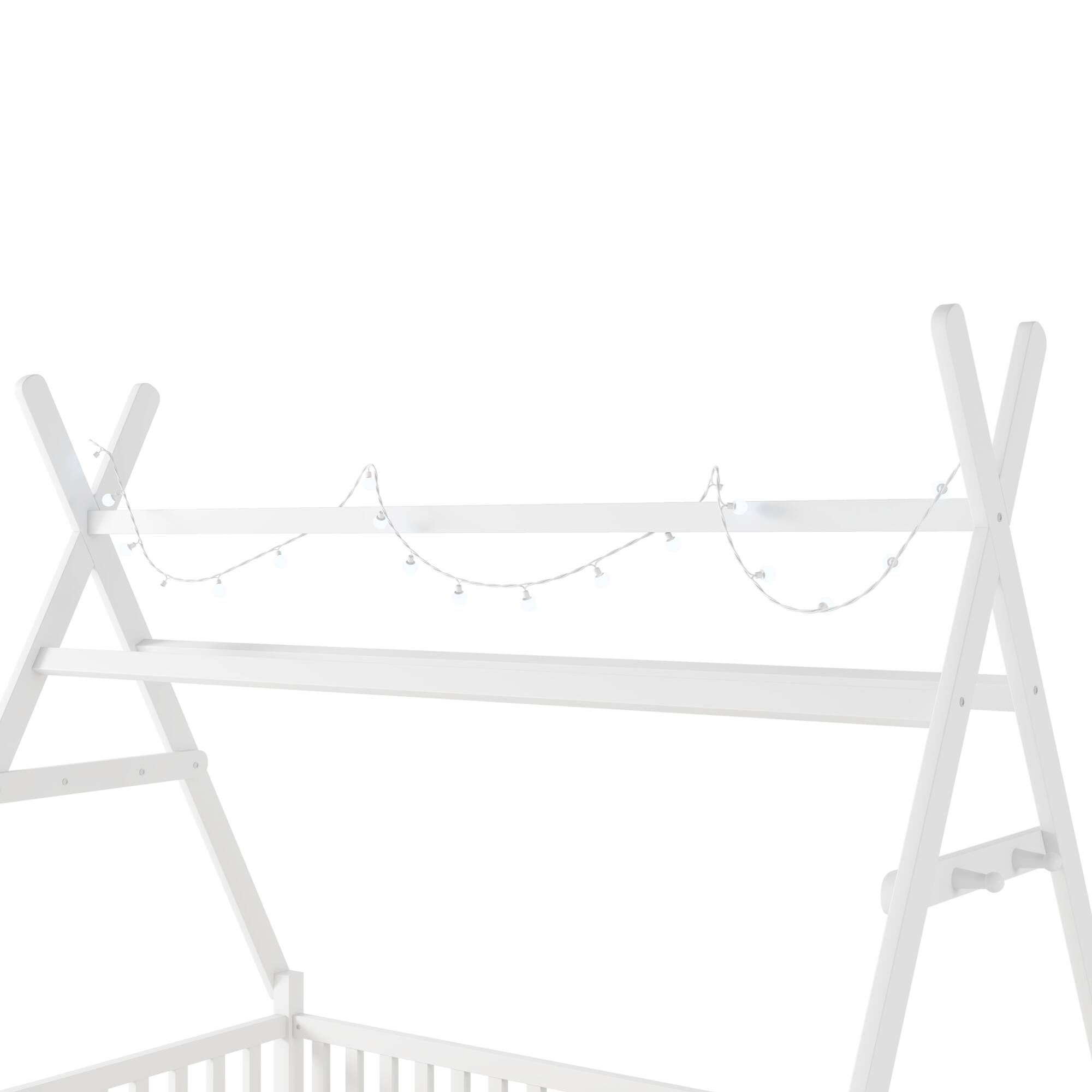 Alt View 6. GOODSILO - Charming Low Profile Twin House Bed with Removable Roof and Safety Fence for Children's Bedroom - White.