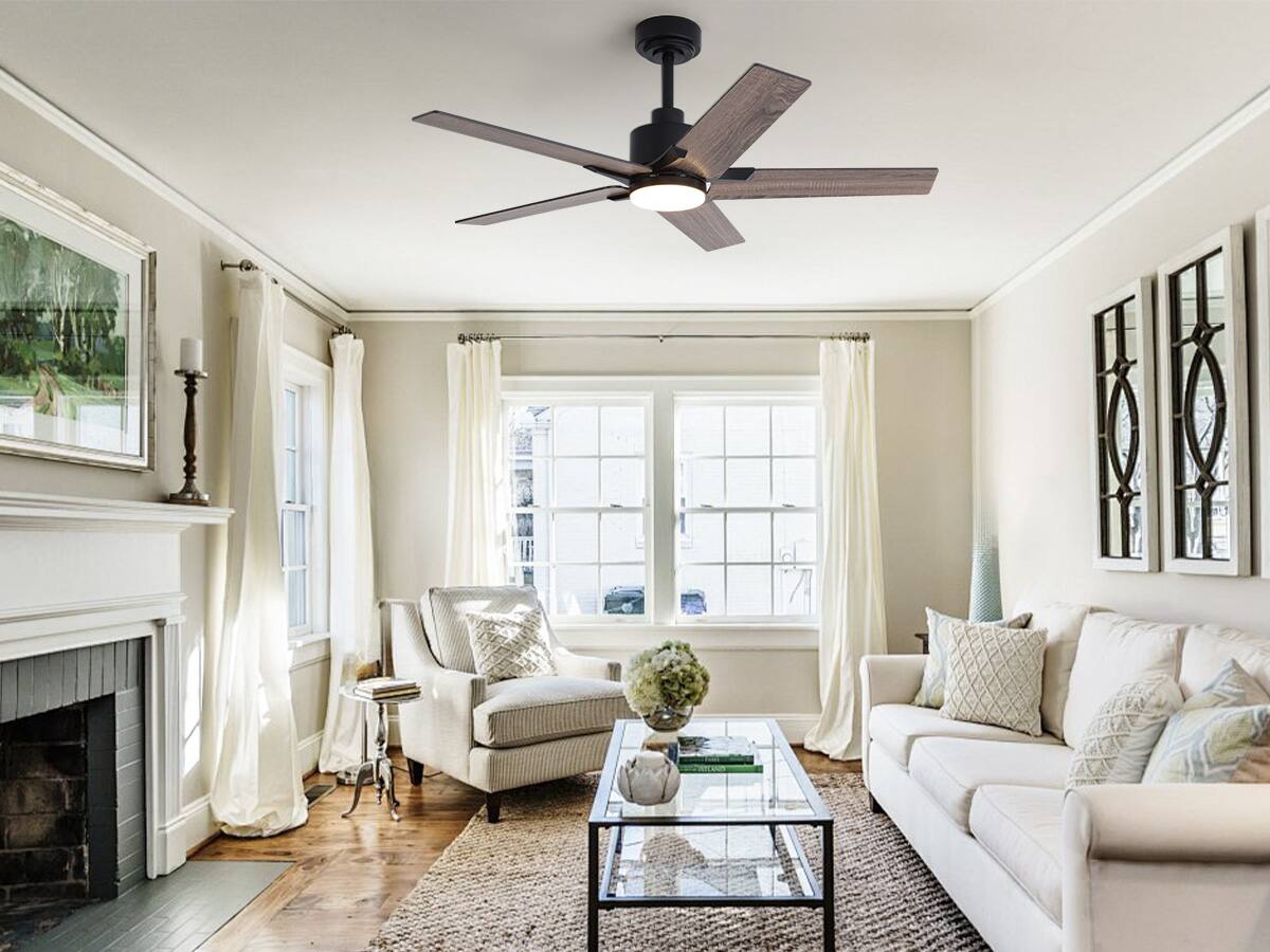 Angle. Siljoy - 46 Inch Matte Black Modern Ceiling Fan with LED Light(5 Blades Remote Included) - Black.