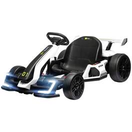 BreeBe - Aosom 24V Electric Go-Kart 7.5 MPH, Adjustable Seat, Drifting Car, Slow Start, Music, Horn, Lights, 6-12 Yrs - White