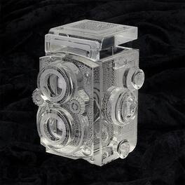 Fotodiox - Crystal Camera - 2/3 Sized Replica of Rolleiflex 2.8 Camera w/ Zeiss Planar 80mm lens; Paperweight, Bookends, Display