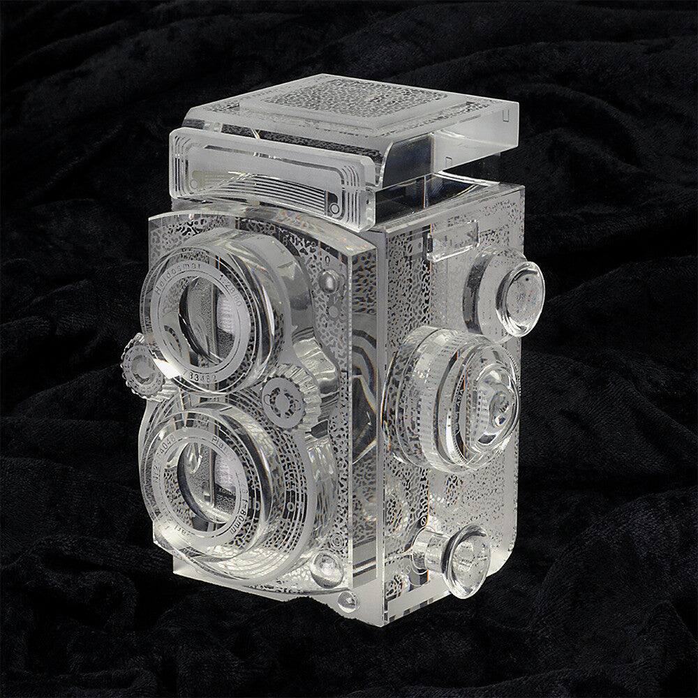 Crystal Camera - 2/3 Sized Replica of Rolleiflex 2.8 Camera w/ Zeiss Planar 80mm lens; Paperweight, Bookends, Display