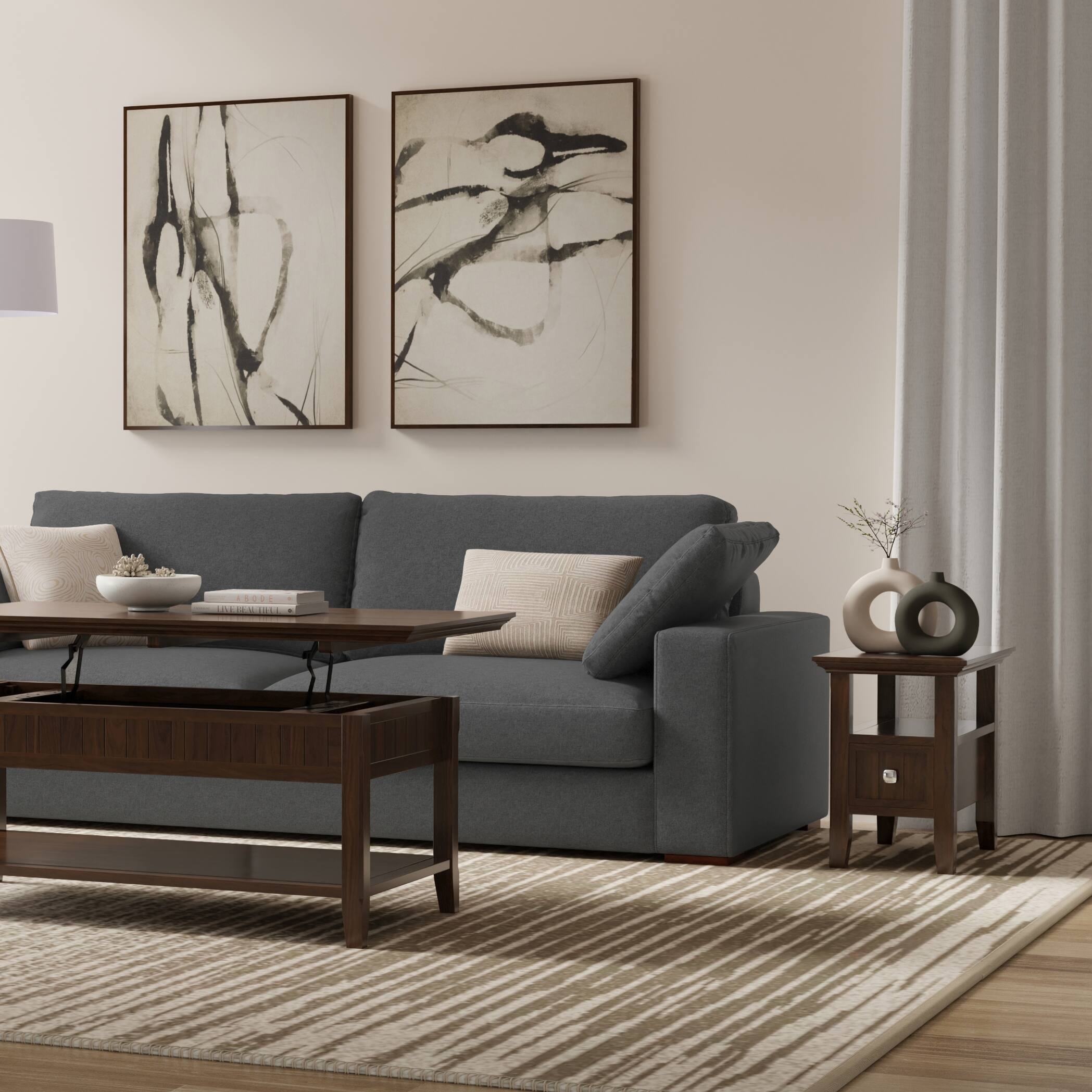 Angle. Simpli Home - Acadian 14 inch Wide Solid Wood Transitional Narrow Side Table with Drawer in Brunette Brown - Brunette Brown.